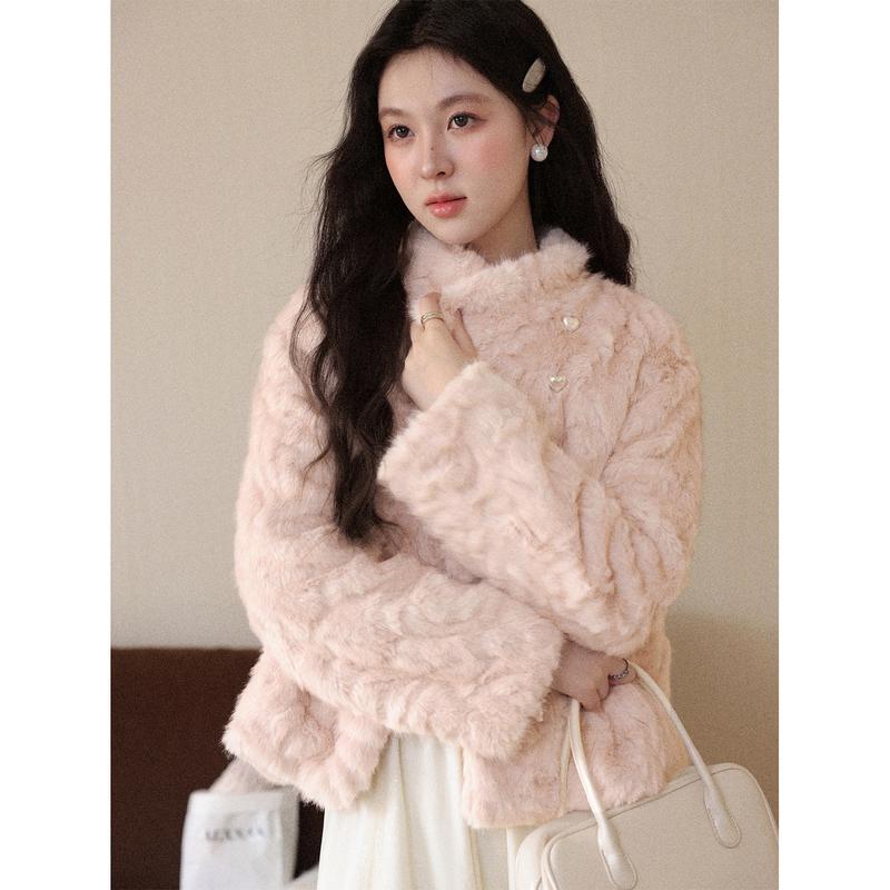 

Luxiangnan Pink Fog Peach Heart Women s Fuzzy Fleece Winter Collection S