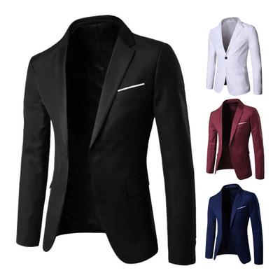 Men Suit Coat Lapel Long Sleeve Suit Jacket with Flap Pockets Solid Color Single Button Formal Business Outerwear