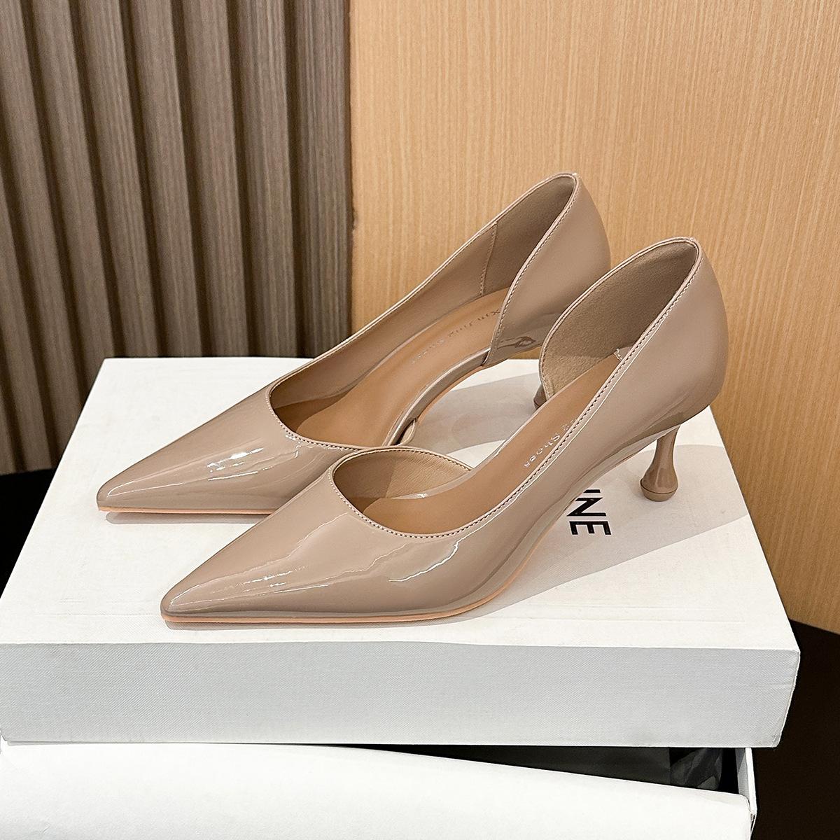 

701-2 French fashion pointed high-heeled single shoes women s new simple side empty shallow mouth stiletto single shoes commuter women s shoes 40 хаки