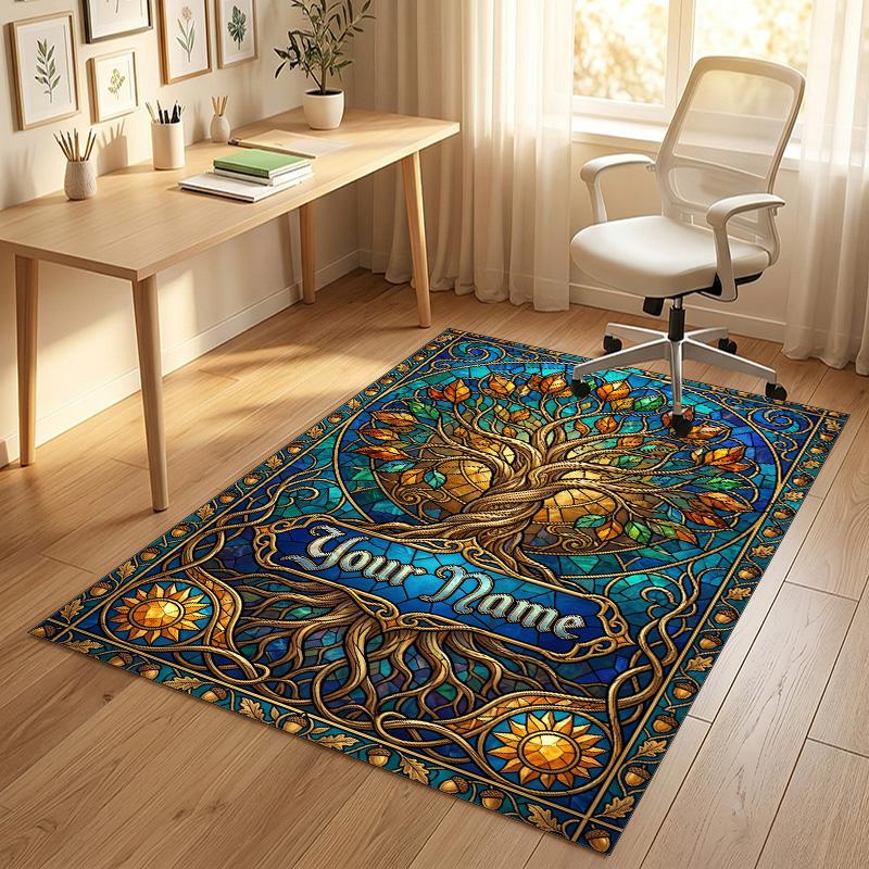 Tree Life Fantasy Theme Soft Crystal Velvet Rug Custom Name & Text Print Non Slip Floor Rug for Bedroom Living Room