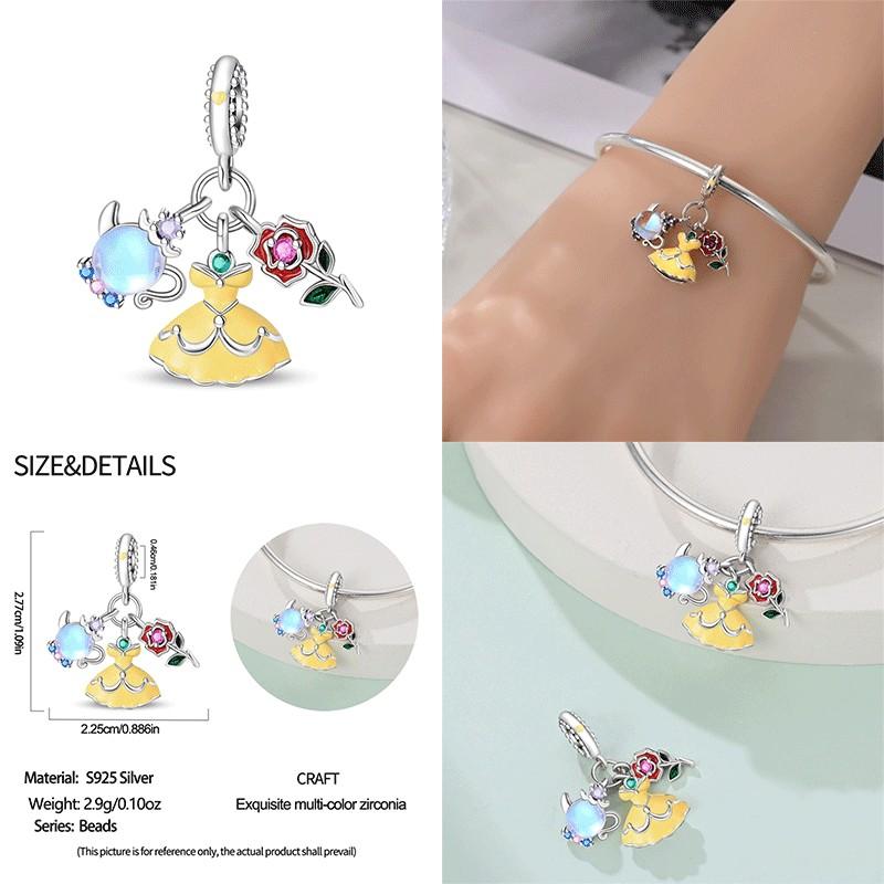 New 100% 925 Silver Pumpkin Car Princess & Cactus Pendant Fit 925 Bracelet Jewelry Making Women Gift
