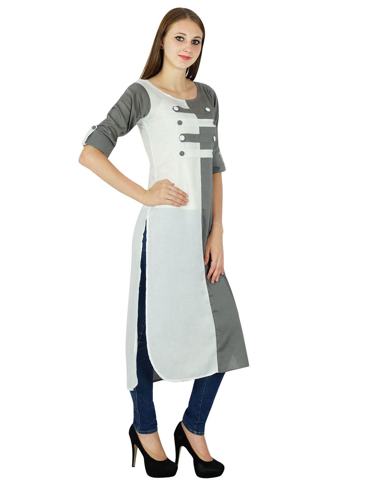 

Casual Kurti Women Top Ethnic Indian Cotton Kurta Tunic Solid Designer Dress 8 білий