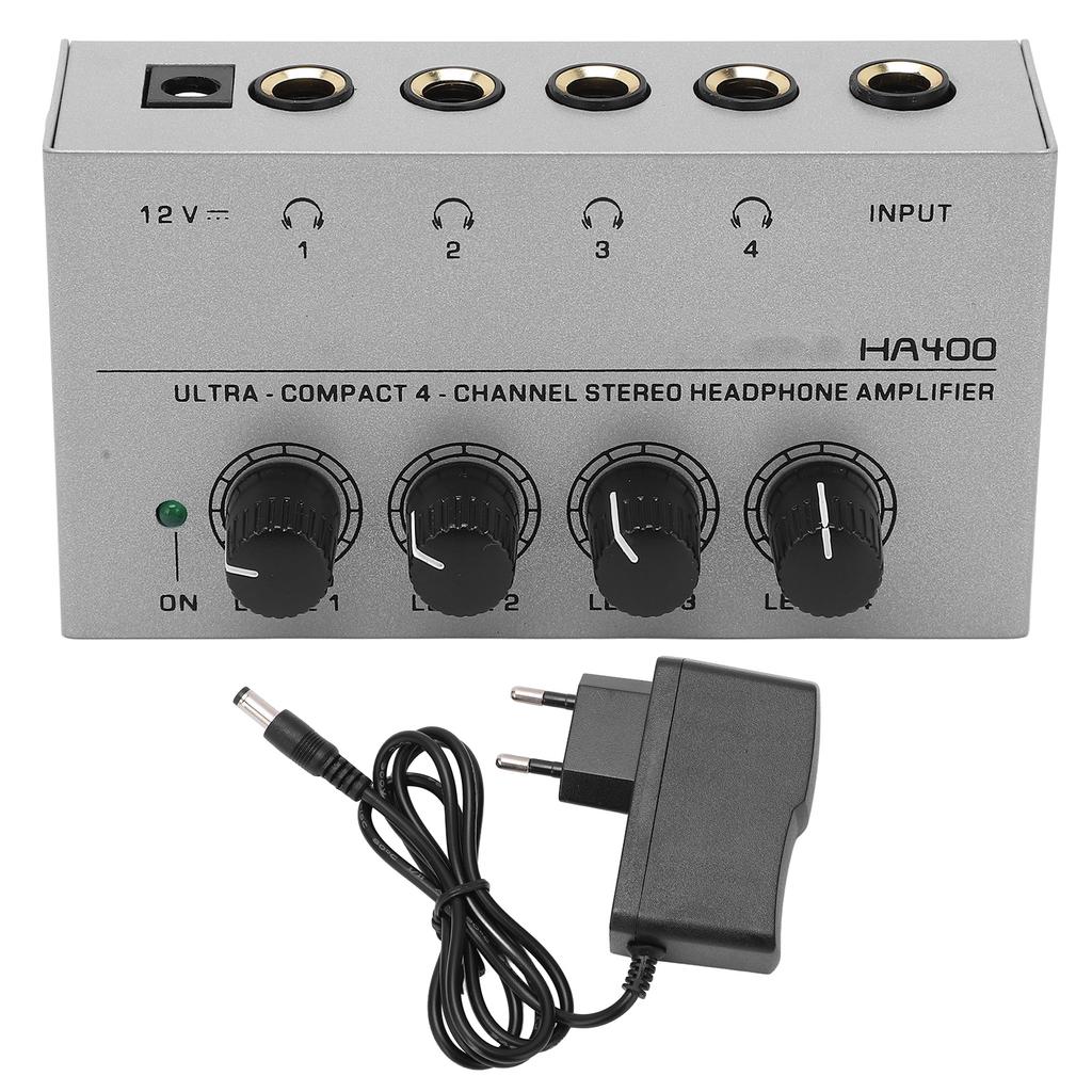 4 Channel Headphone Amplifier Stereo Earphone Splitter with Power Adapter