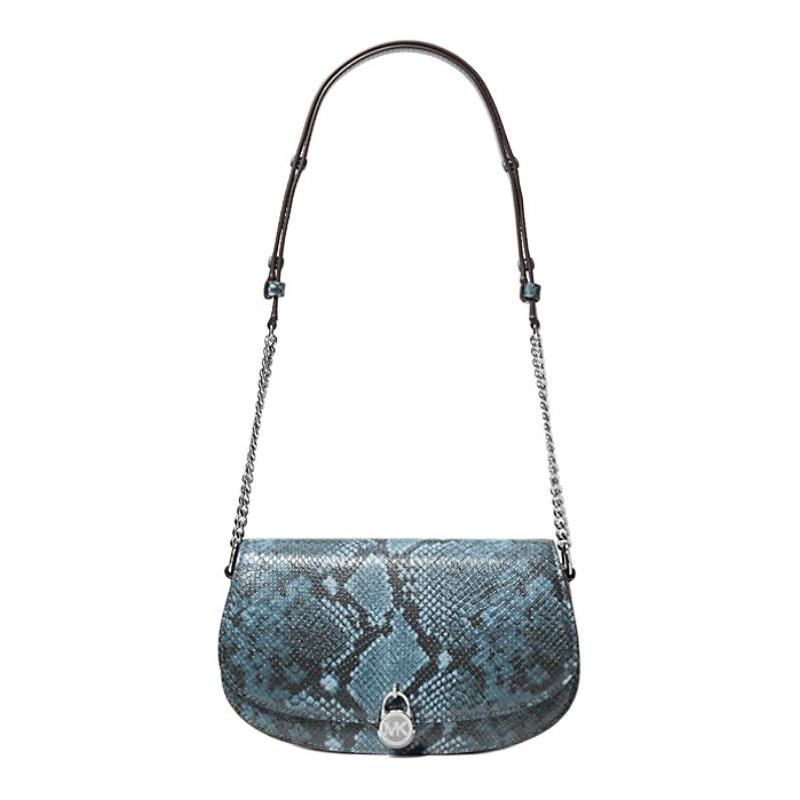 MICHAEL KORS Mila Snake Embossed Silver Hardware Polyurethane Shoulder Bag Medium Women s Cornflower серебряный