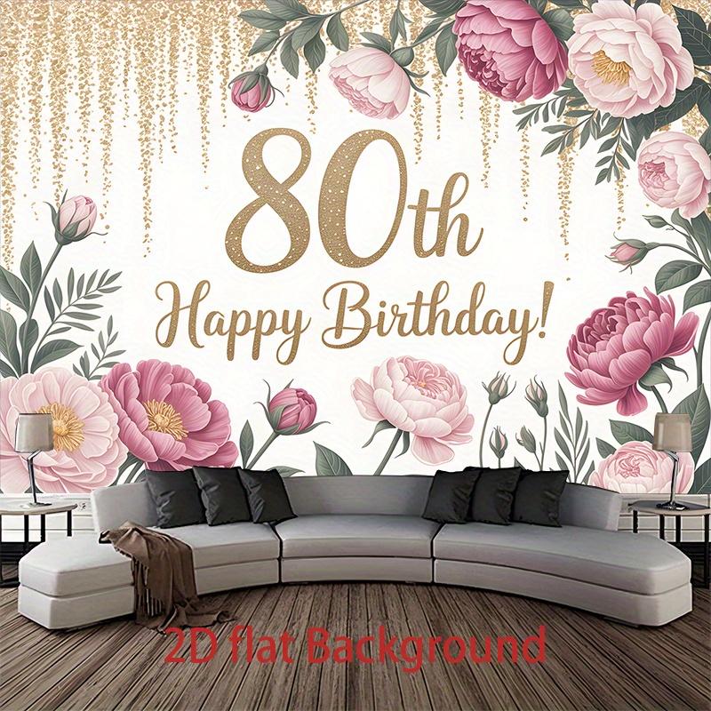 1pc Birthday 80th Glitter Floral Backdrop Golden #3908