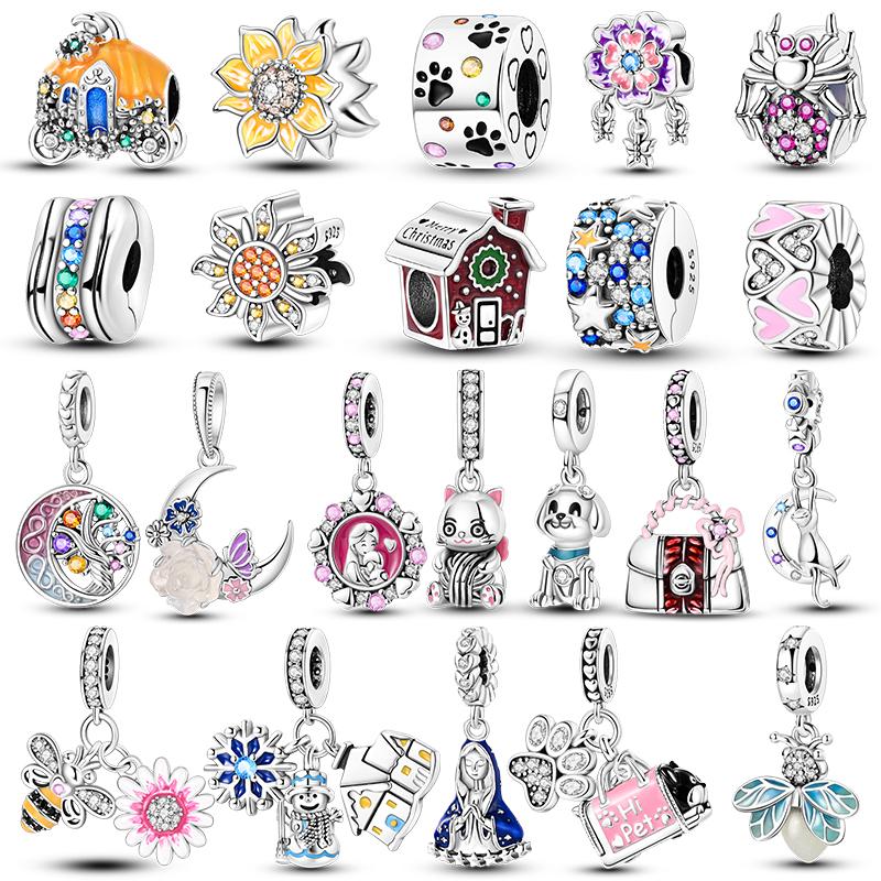 

925 Sterling Silver snowflake Winter Egypt Cat House Safety Chain Girl Charms DIY Jewelry Charm Claw Bead Fit Original Bracelet