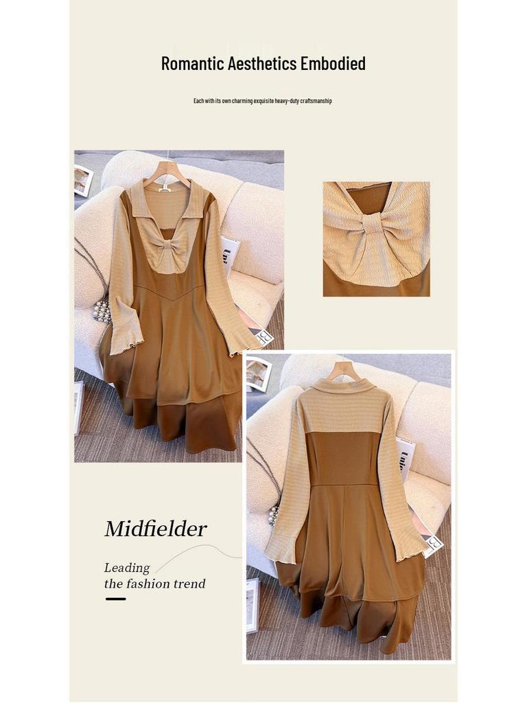 Plus Size Women's French Style Two-Piece Slimming Dress for Spring/Autumn
