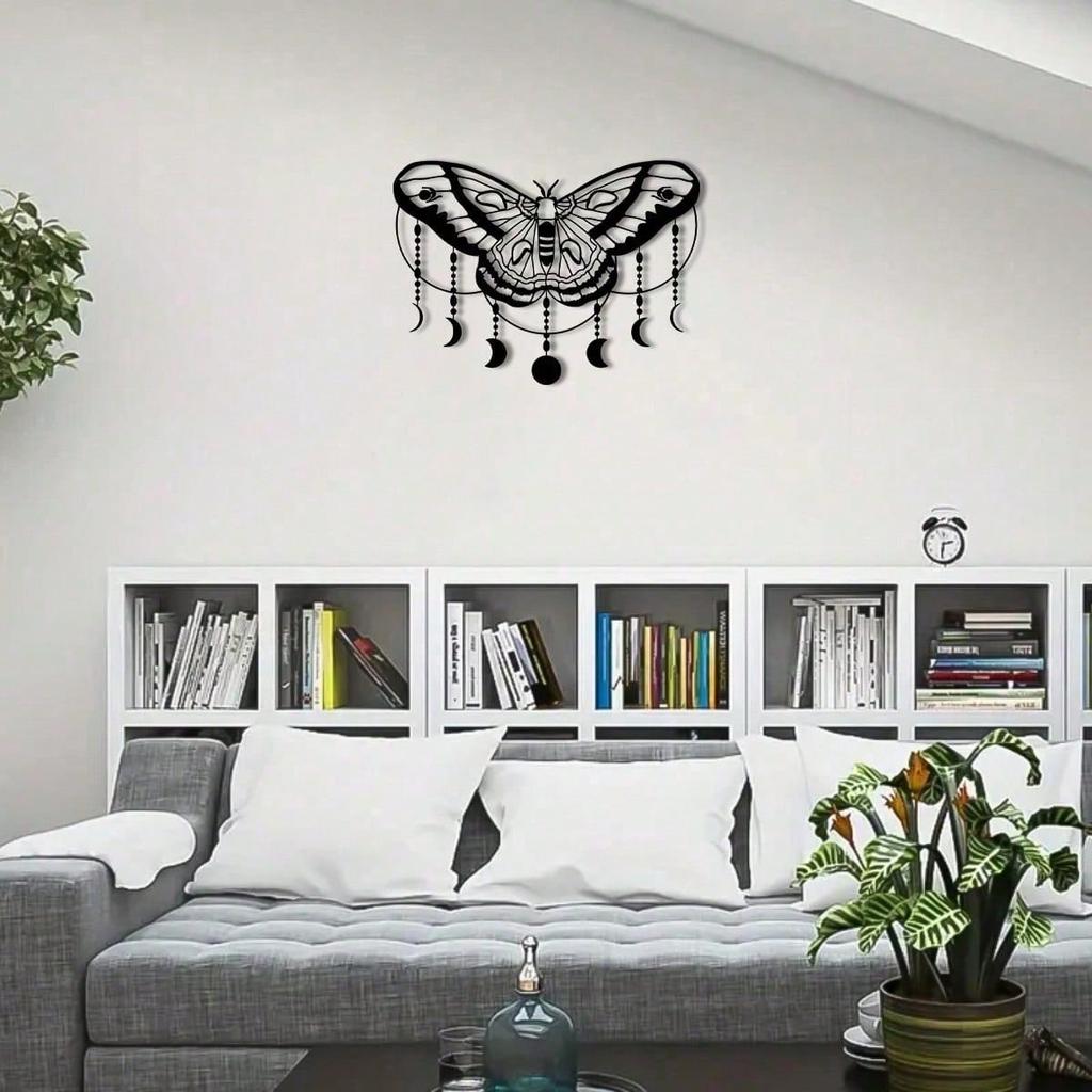 Moon Phase & Moth Metal Wall Art - Witchy Halloween Decor For Home, Bedroom & Yoga Room, Magical Indoor