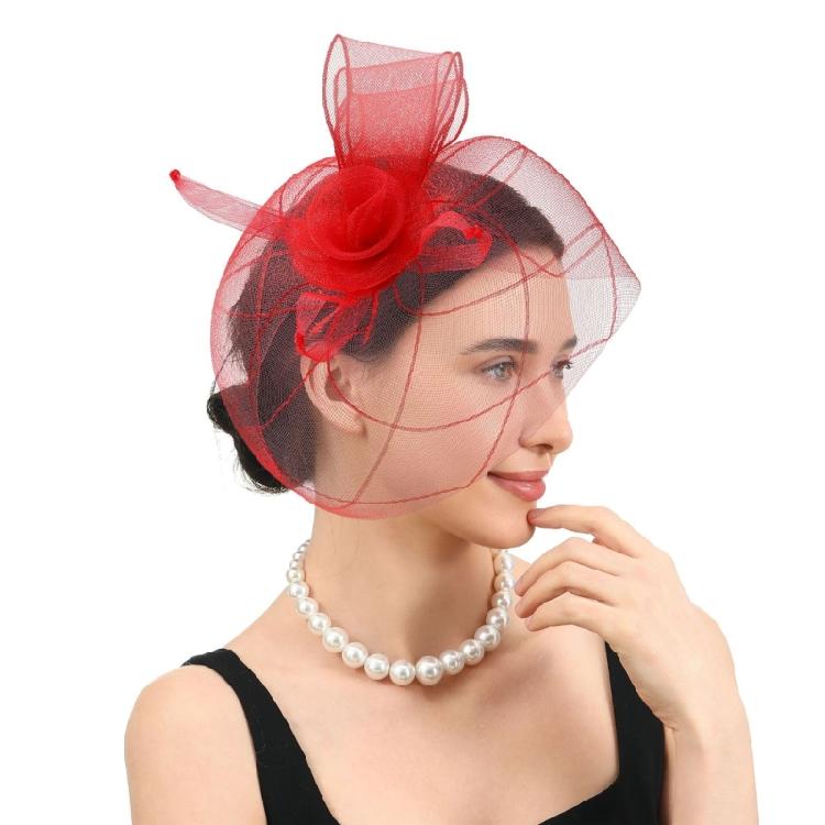 Handcraft Fascinator Hat Hairhoop With Tulle Flower Adjustable Headwear For Bridesmaid Bridal Shower Formal Event Props