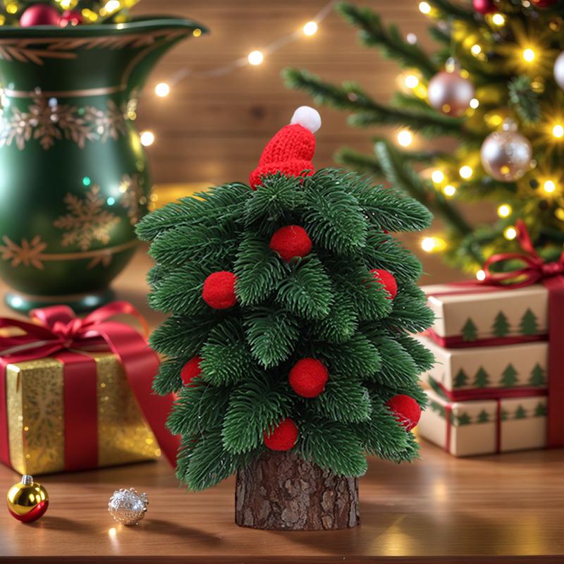 Weihnachts-Mini-Schlafzimmer Simulierte Kiefernadelbaum-Atmosphäre Dekoratives Rotes Haarball-Schreibtischornament Festivaldekoration