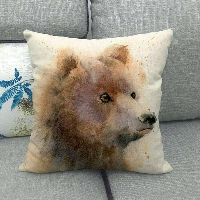 Bear Tiger Lion Fox Wolf Animal Patterns Digital Printing Short Plush Pillow Covers For Car Sofa Office Cushion Cover Home Goods