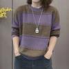 Gestreifter Strickpullover für Frauen mittleren Alters, lässiger Pullover für Frauen für den frühen Herbst