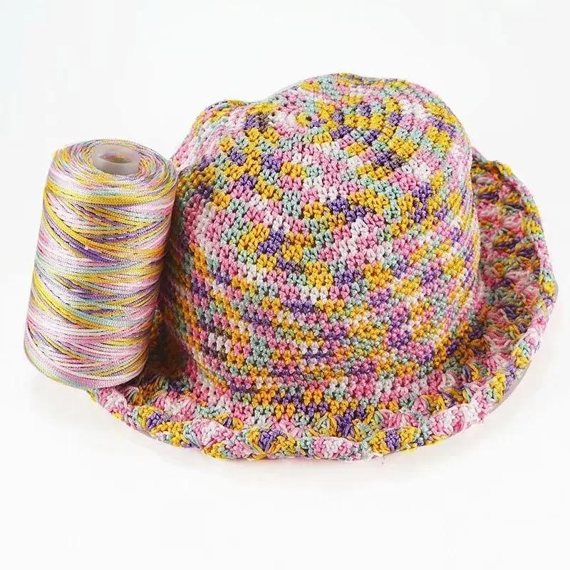 New Summer Crochet Yarn 1.5mm Thin Ice Cotton Thread for Hand Knitting Bag Hat Shoes 100g Hollow Line Colorful Nylon Cord