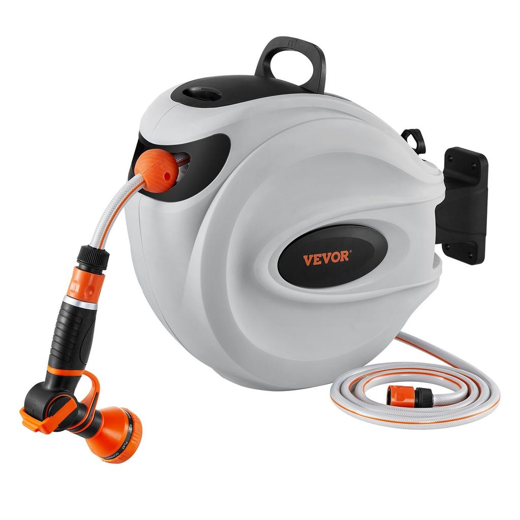 Retractable Hose Reel Water Hose Reel 65.6'x1/2" 180° Swivel Wall-Mounted