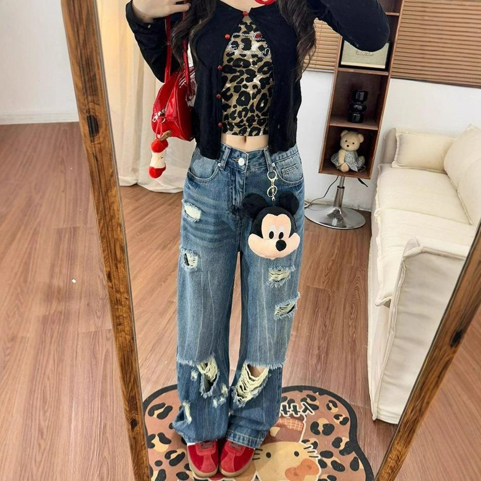 Comfortable Broken Jeans Women's High-waisted Big Yards Loose Thin Pear-shaped Figure Wide-legged Trousers Jeans for Women Long Denim Pants