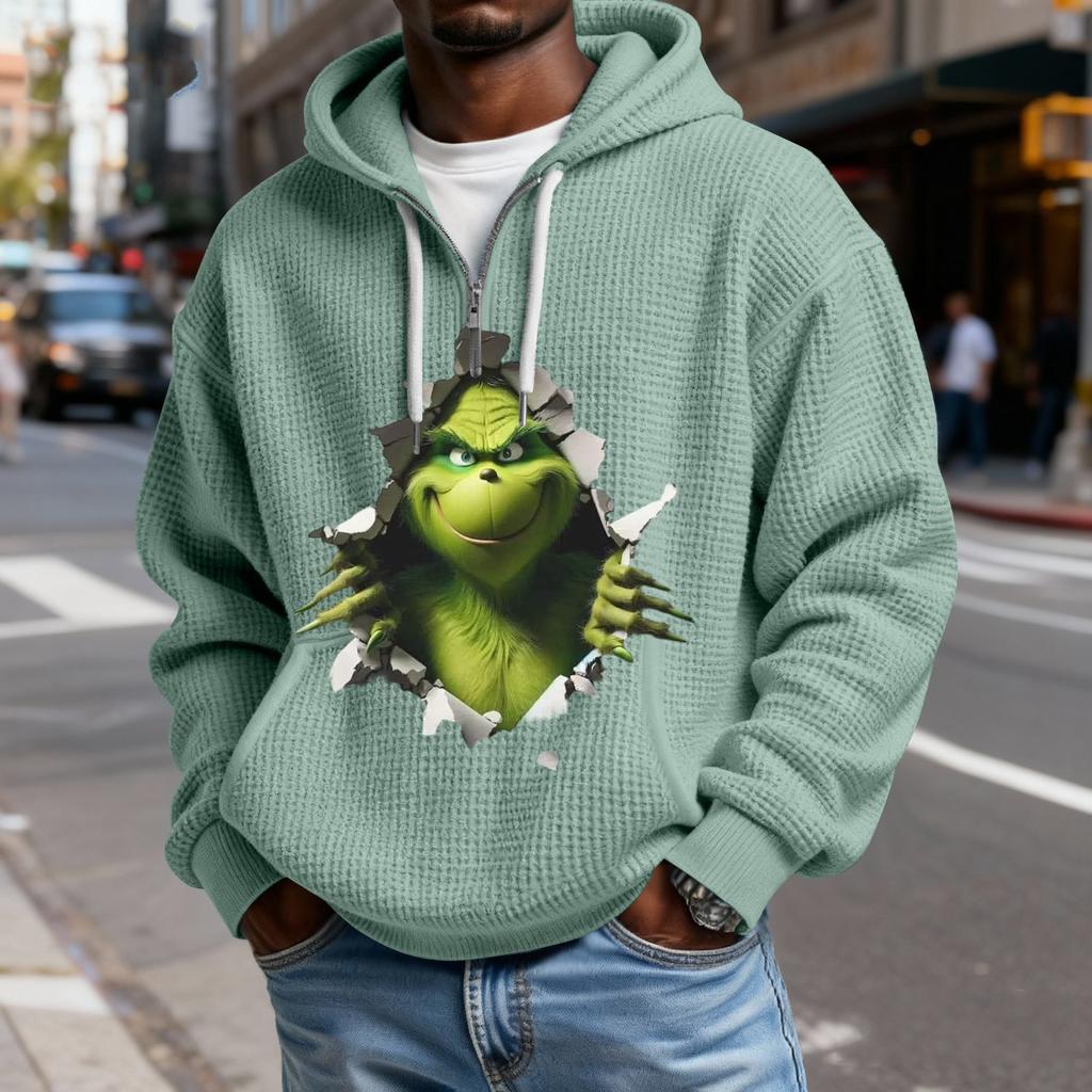 Mokaloha Men's Casual Solid Color Zipper Long Sleeve Hooded Sweatshirt, Everyday Zipper Casual Long Sleeve T-Shirt