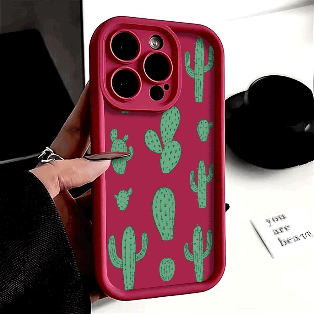 New Pattern Green Cactus Phone Case For iPhone 16 15 14 13 12 11 Pro Max Plus/Mini Shockproof Scratch proof Soft Protect Cover