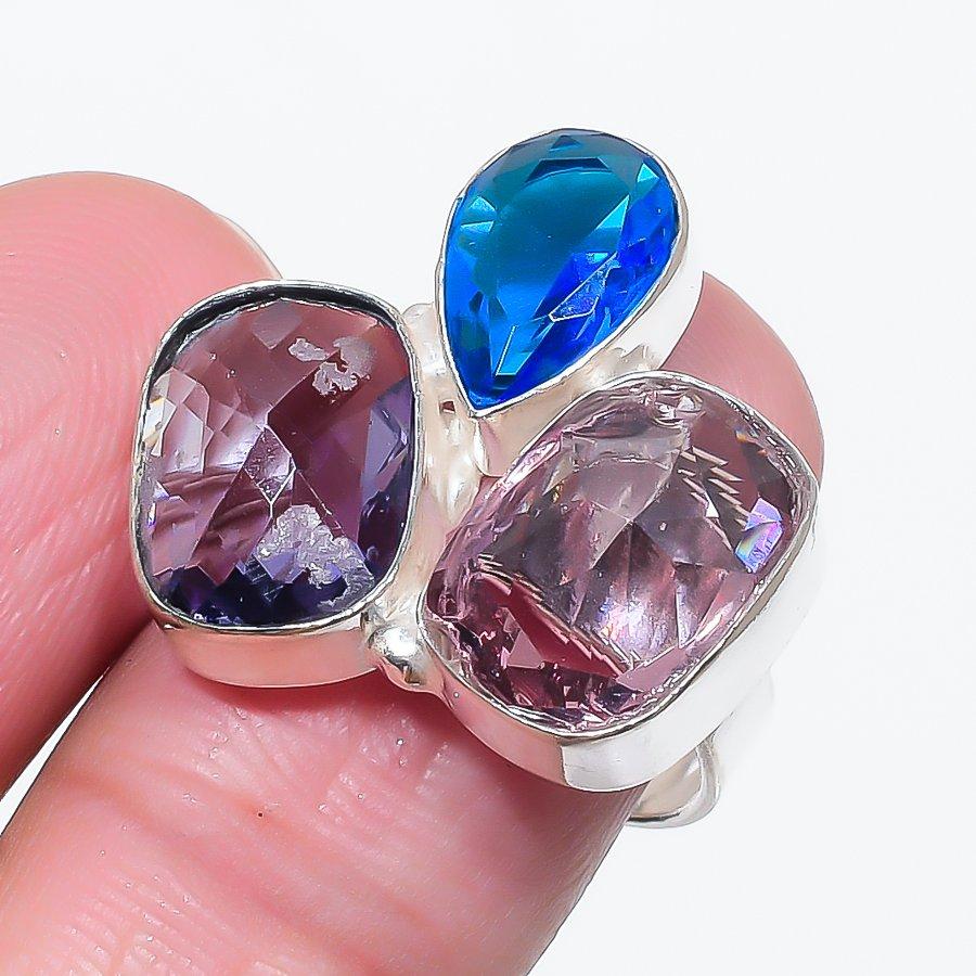 

Натуральный аметист, топаз драгоценный камень 925 стерлинговое серебро ювелирное кольцо размер 9 Y2H96