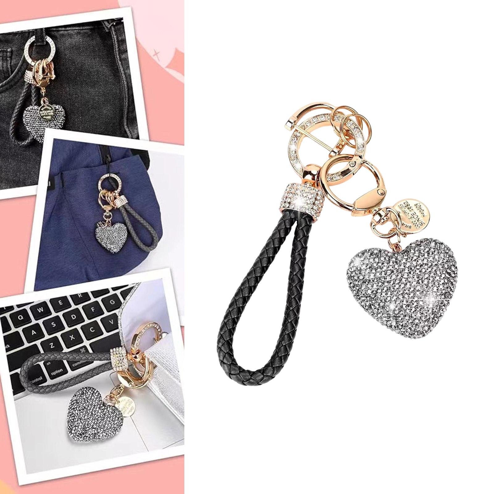 

Handmade Heart Keychain with Sparkling Rhinestones Handmade Key Chain Bag Decoration Fashion Accessory for Women червоний