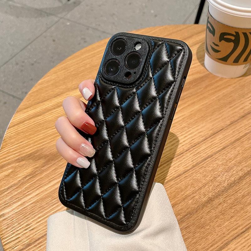 Three-dimensional puff check small fragrance style leather phone Case For iPhone 16 Pro Max 16 + 15 Pro 14 pro max Hard Cover