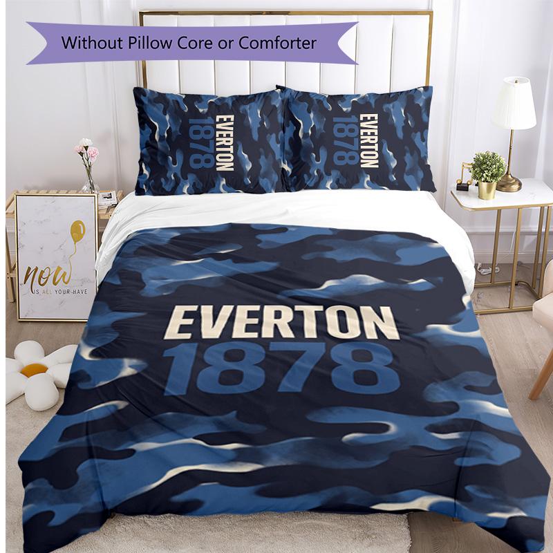 Set Lenzuola Everton Football Stampato 3 Pezzi, Comodo Set Copripiumino per Camera da Letto Amico della Pelle