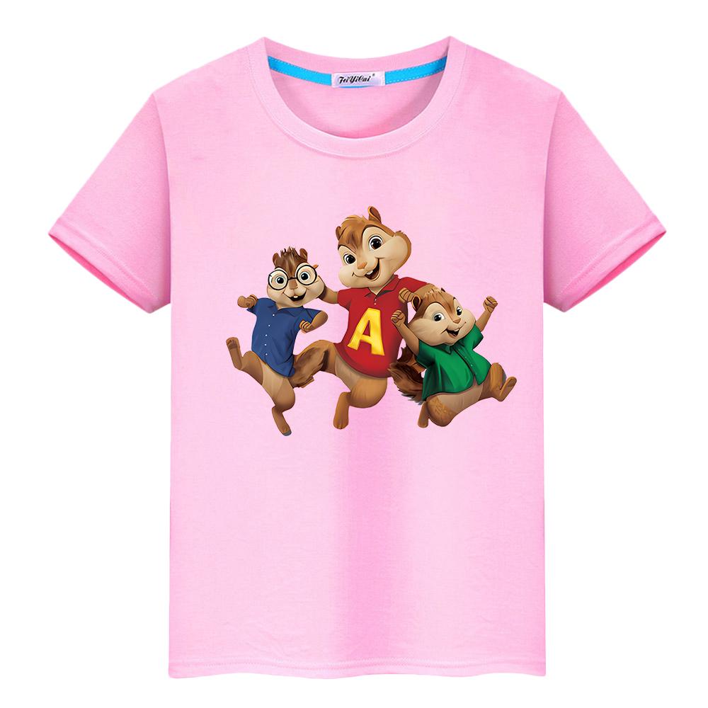 T-shirt stampata costume Alvin e i Chipmunks per bambini ragazzo 10 anni 100% Cotone Top Carini anime Corti Kawaii T-shirt vestiti per ragazze y2k 110 rosa