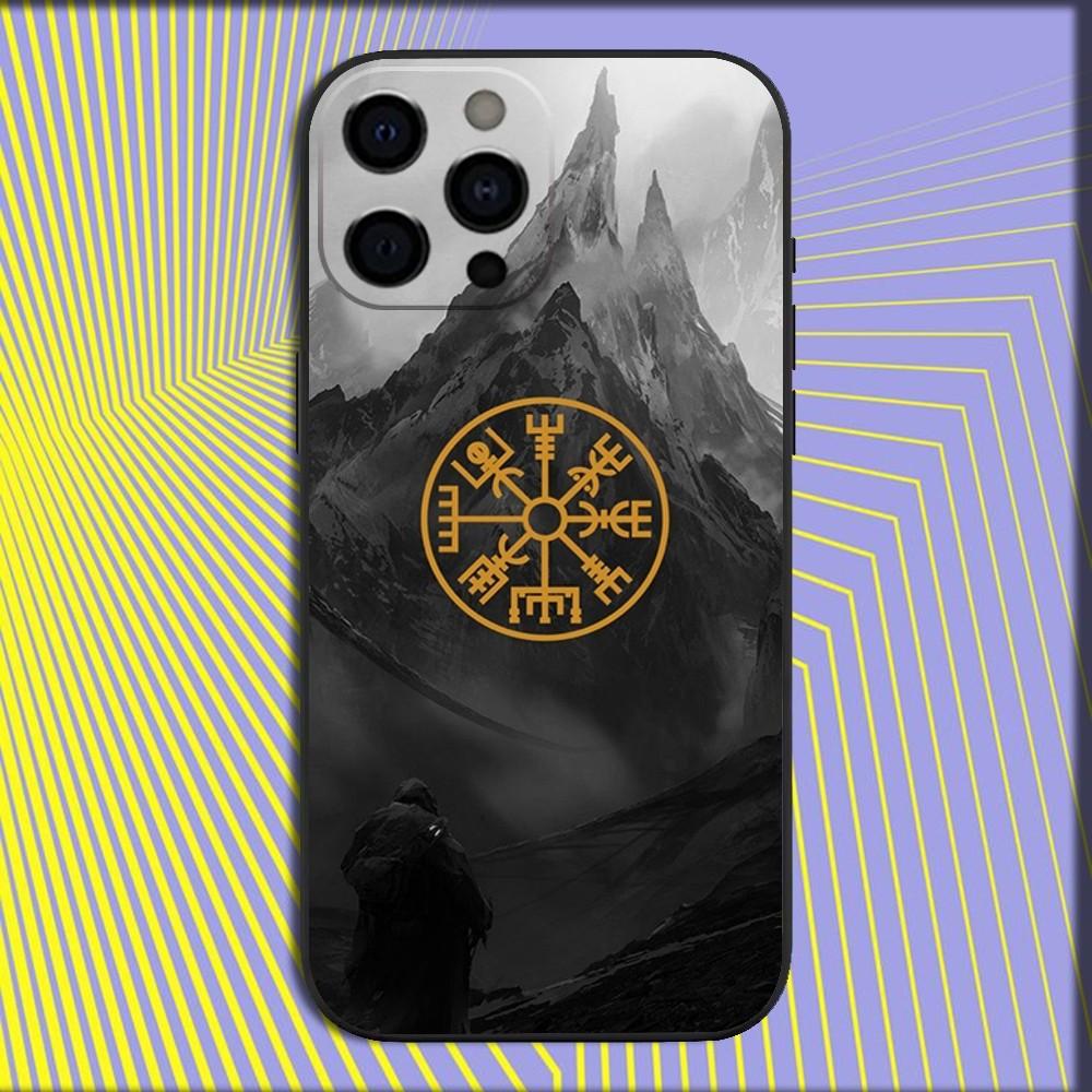 

V-Viking V-Vegvisir Логотип Чохол для телефону Для iPhone 16,15,14,13,12,11,Pro,X,XS,Max,XR,Plus,Mini М який Чорний Чохол iPhone16