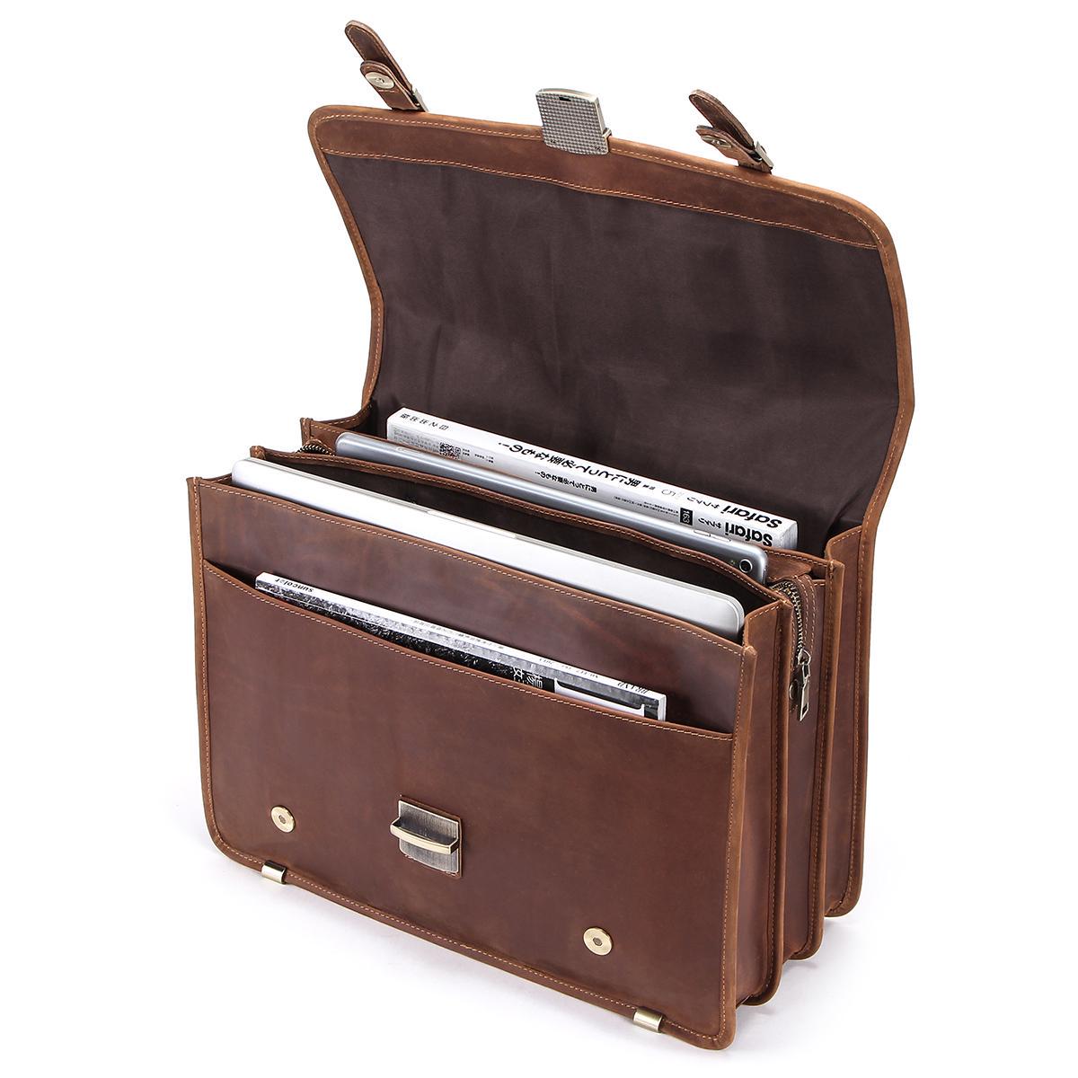 CONTACT S мужской вместительный портфель из натуральной кожи в классическом стиле кофейный — фото 7