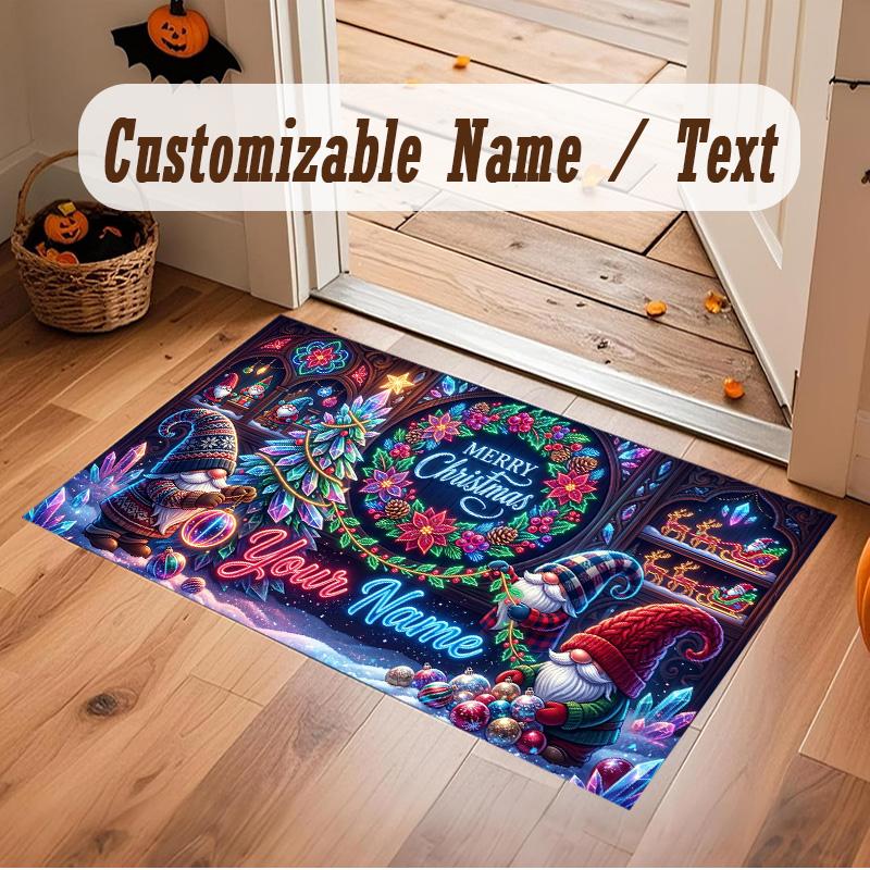 Christmas Theme Soft Crystal Velvet Rug Custom Name & Text Print Non Slip Floor Rug for Bedroom Living Room