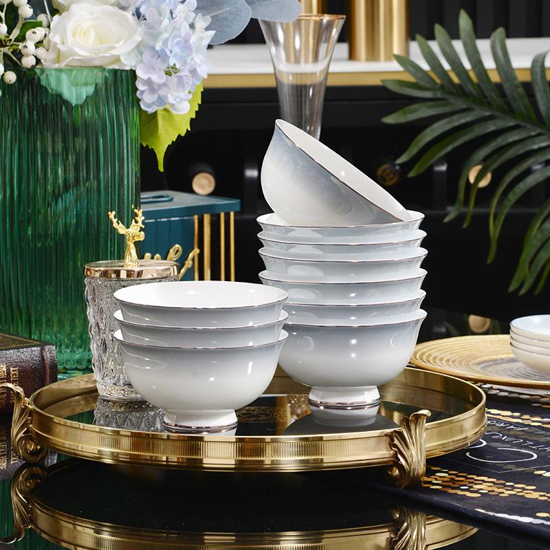 Серые костяные фарфоровые пиалы с градиентом «Звездное небо» - Набор из 10 штук, Роскошный дизайн на высокой ножке, 4,5 дюйма, для домашнего использования