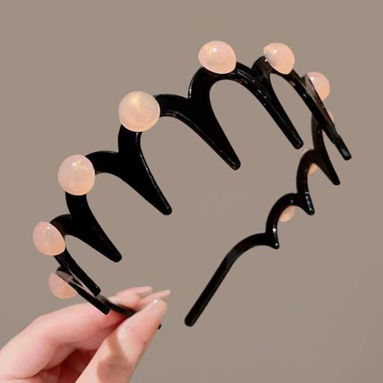 2Pcs Women Headband Faux Pearls Decor Anti-slip Teeth Hair Hoop Lightweight Elastic Hair Accessory Daily Wear