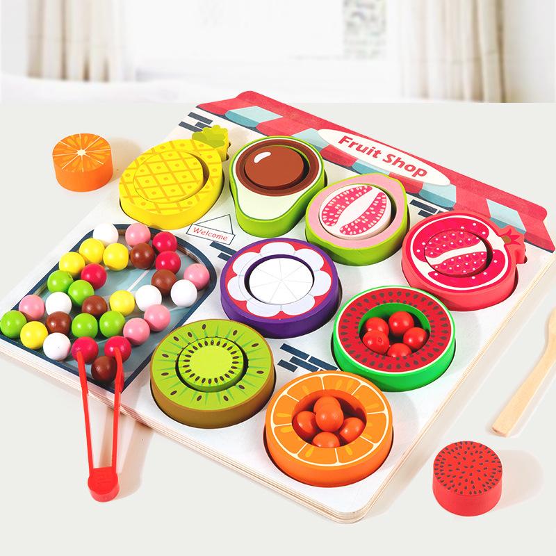 Children Fruit Sensory Sorter Montessori Toys Clip Beads Learning Color Shape Fine Motor Skills Educational Games Wooden Toys