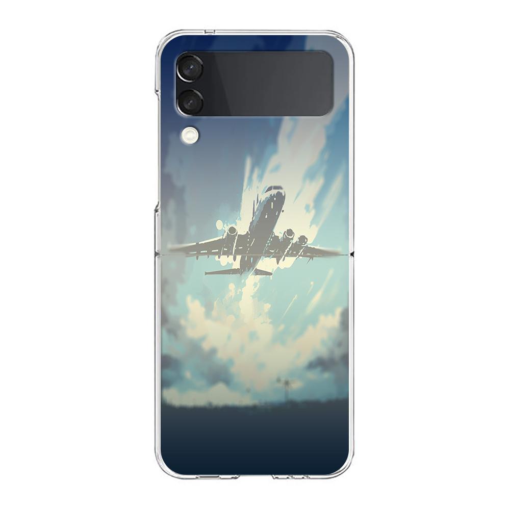Phone Cover For Samsung Galaxy Z Flip 6 5 4 Case Transparent For Samsung Z Flip 3 Hard PC Shell Travel-Inspired Airplane Route