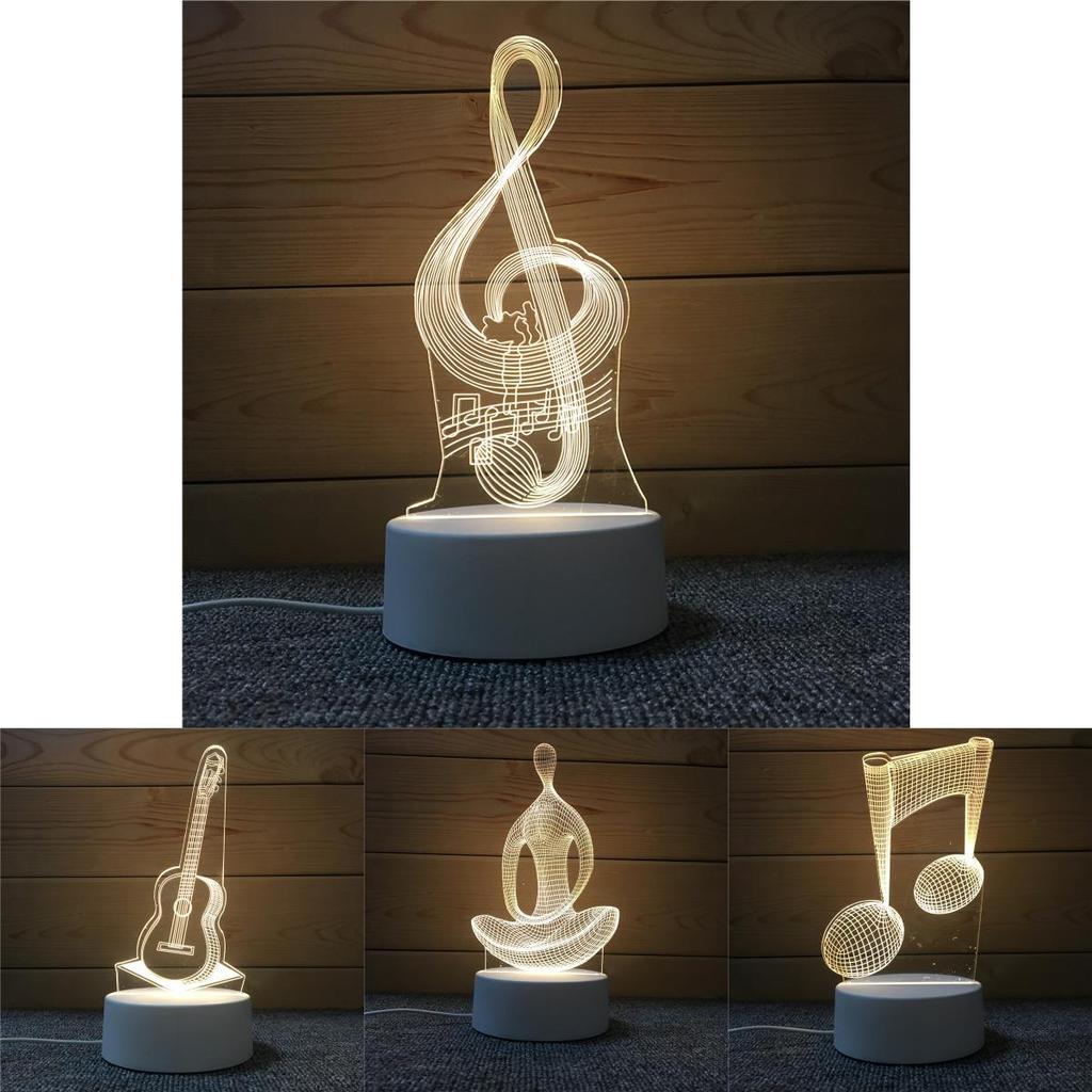 Guitar Yoga Music 3d Night Light Creative Desk Lamp Acrylic Shade European Style Usb Power