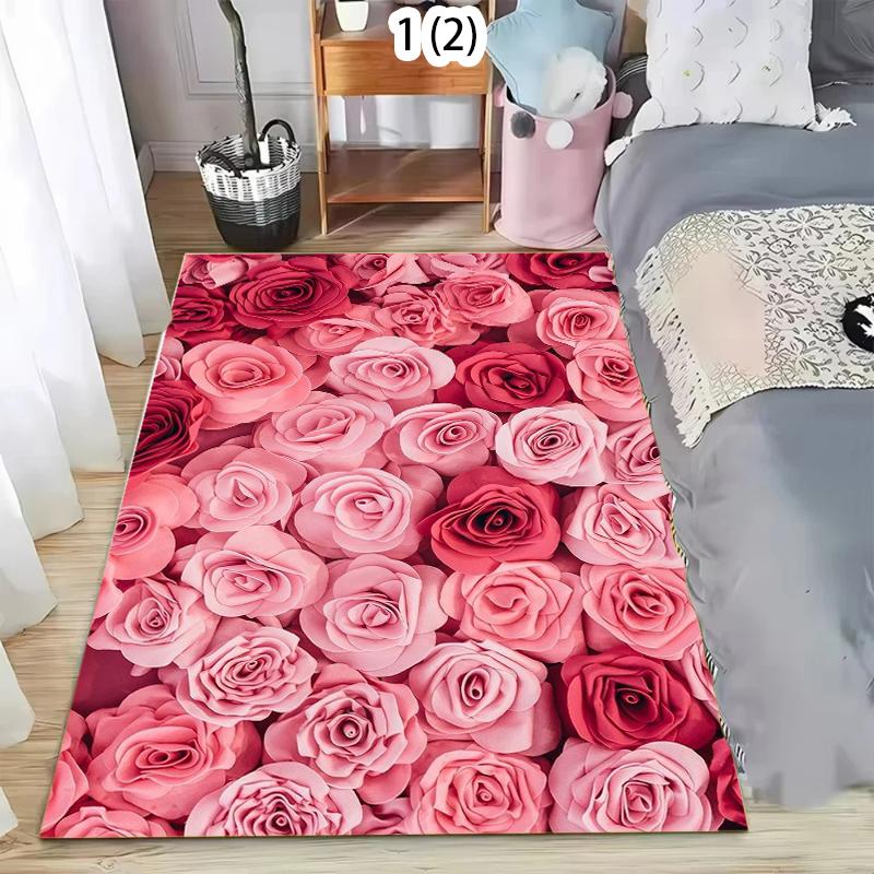 

Elegant Pink White Rose Area Rug 2D Floral Print NonSlip Floor Mat for Bedroom Living Room Girls Room Romantic Decor 40X60CM