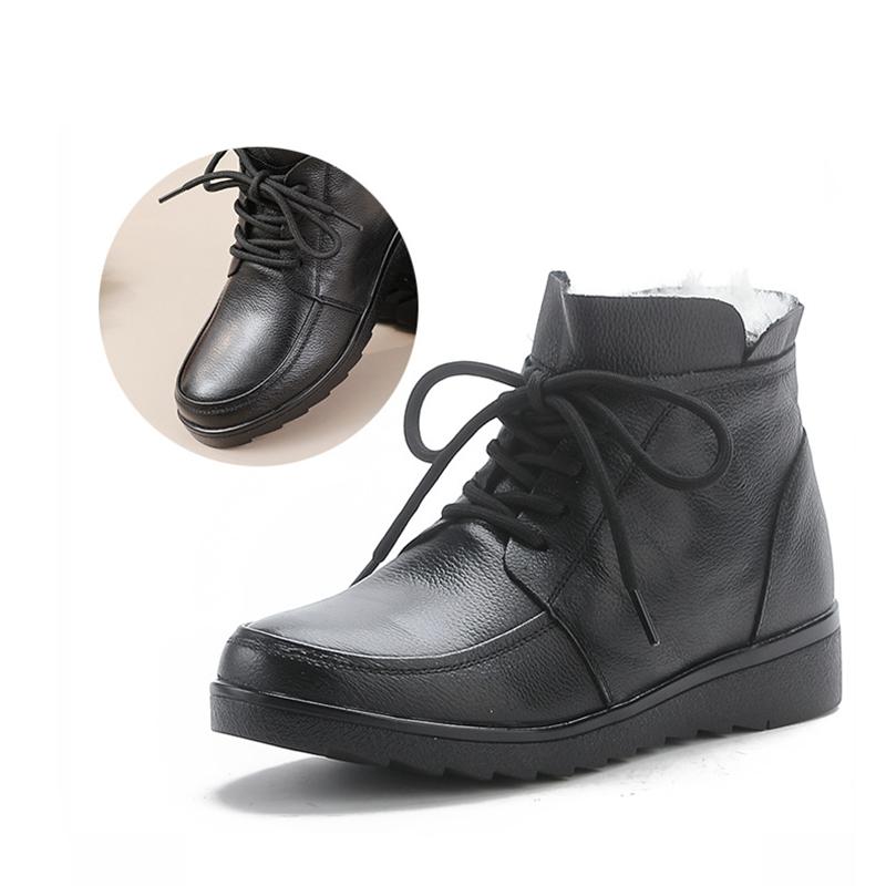 Women Snow Boots Vintage Natural Wool Fur Winter Warm Ankle Boots Women Flat Mother Shoes Mom Soft