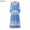 ZANZEA Dames Casual Ronde Hals Lange Mouwen Losse Print Jurk