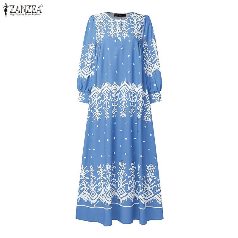 ZANZEA Dames Casual Ronde Hals Lange Mouwen Losse Print Jurk