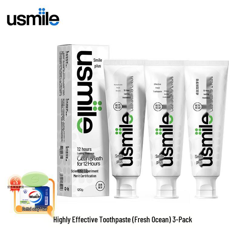 

Usmile Effective Fresh Toothpaste (3x120g) with Soap