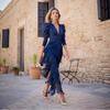 Women's Padded Shoulder Deep V Long Sleeve Maxi Dress Slim Wrap Waist Tiered Fringe Evening Party Long Dress