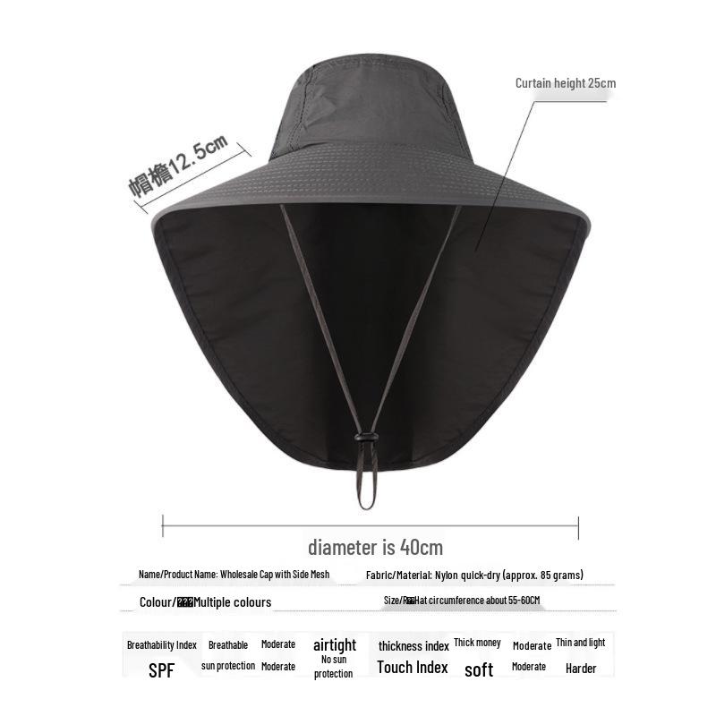 Unisex Quick-Dry Sun Protection Hat with Large Brim and Breathable Neck Guard for Outdoor Fishing and Hiking