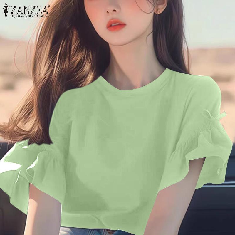 ZANZEA Women Casual Round Neck Summer Short Sleeve Blouse