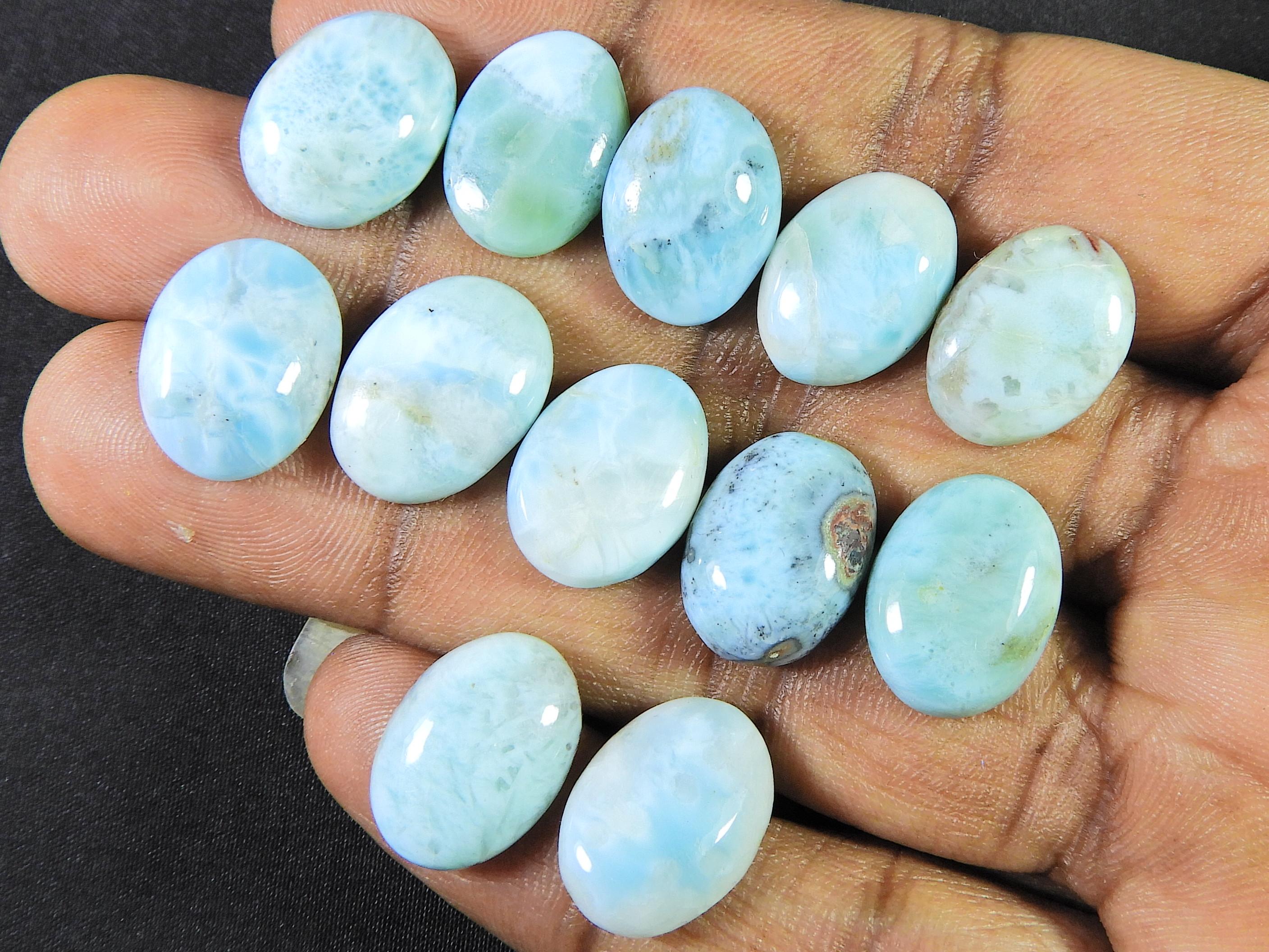

101 Cts. Natural Larimar Oval Cabochon Loose Gemstone 12 Pcs Lot 12X16 MM RQ-1153