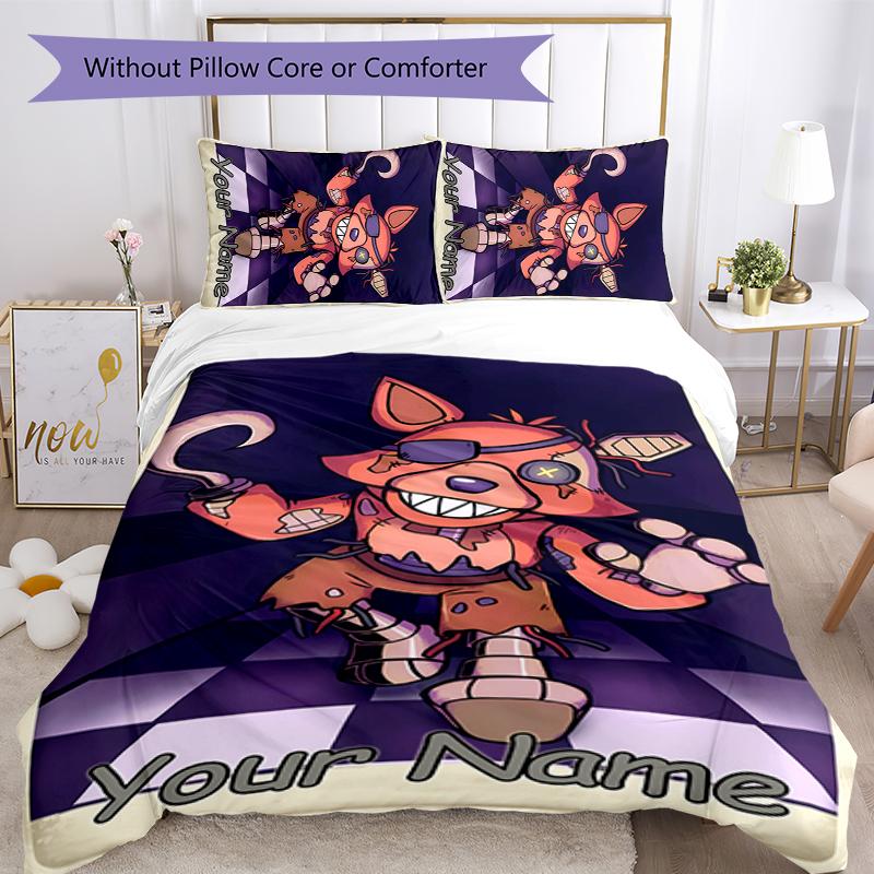 3pcs Custom Name Five Nights At Freddy's Bedding Set Duvet Cover Closure Includes 1 Duvet Cover & 2 Pillowcases for All Seasons Bedroom Decor