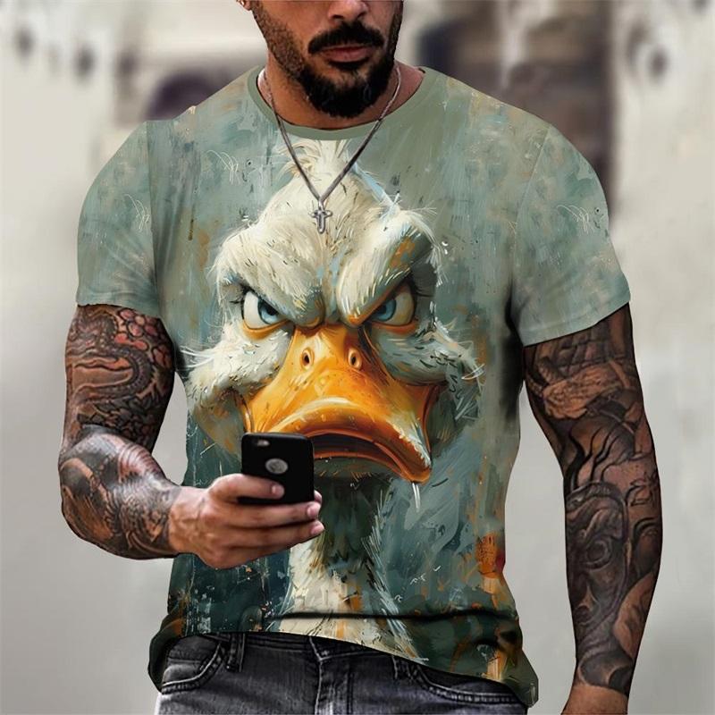 Angry Animal Print T Shirt For Men Casual Short Sleeve Male Oversized Tshirts Streetwear Men's Crew Neck Oversized T-Shirts