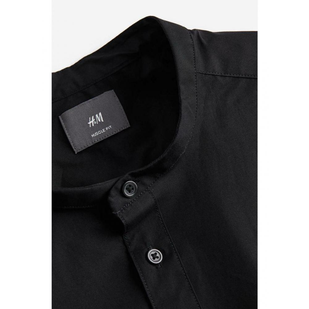H M Muscle Fit Stand Collar sHirt Black 0993173002