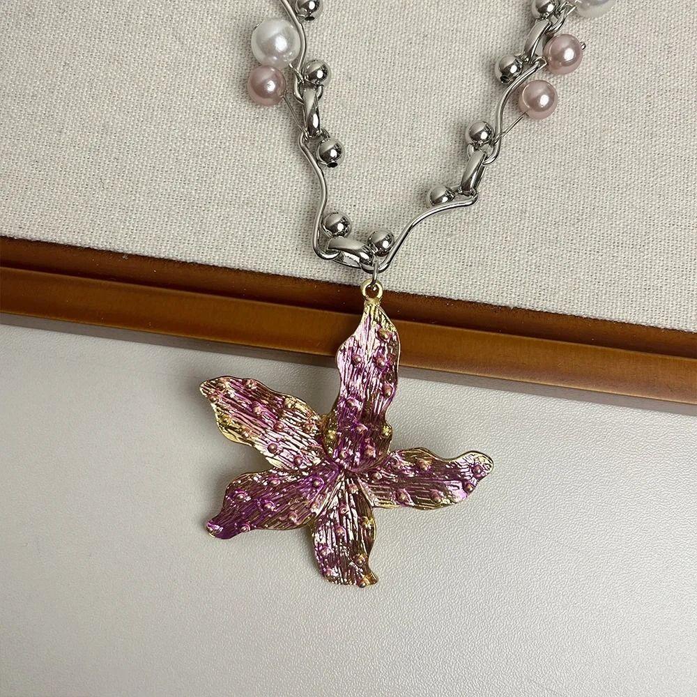 Bohemia Starfish Pendant Necklace Imitation Pearl Clavicle Chain Pearls Necklace  Women