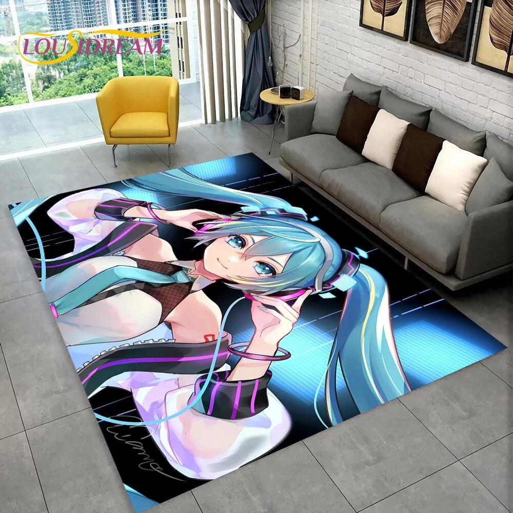 3D Cute M-Mikuu Music Cartoon Characters Carpet Rug for Living Room Bedroom Home Sofa Decoration,Kid Area Rug Non-slip Floor Mat