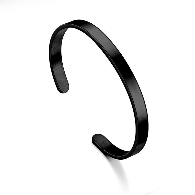 Pulsera Abierta de Acero Inoxidable Color Negro de 4MM Hip Hop para Hombre Pulsera Sencilla Joyería Accesorios de Moda Regalo