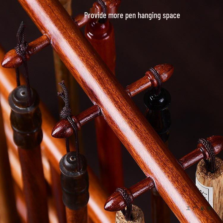 Rosewood Calligraphy Brush and Pen Holder - Solid Wood Rack for Study Treasures